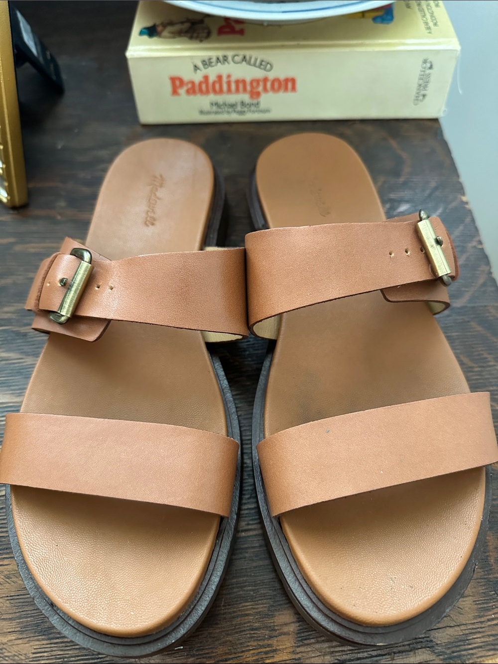 Madewell Cognac Leather Double-Strap Buckle Slide Sandals - Picture 3 of 4